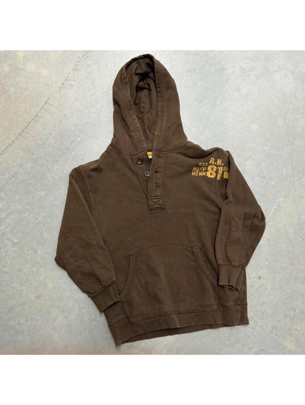 Y2K Ruff Hewn Women's Brown Thermal Henley Shirt Long Sleeve Graphic Size S